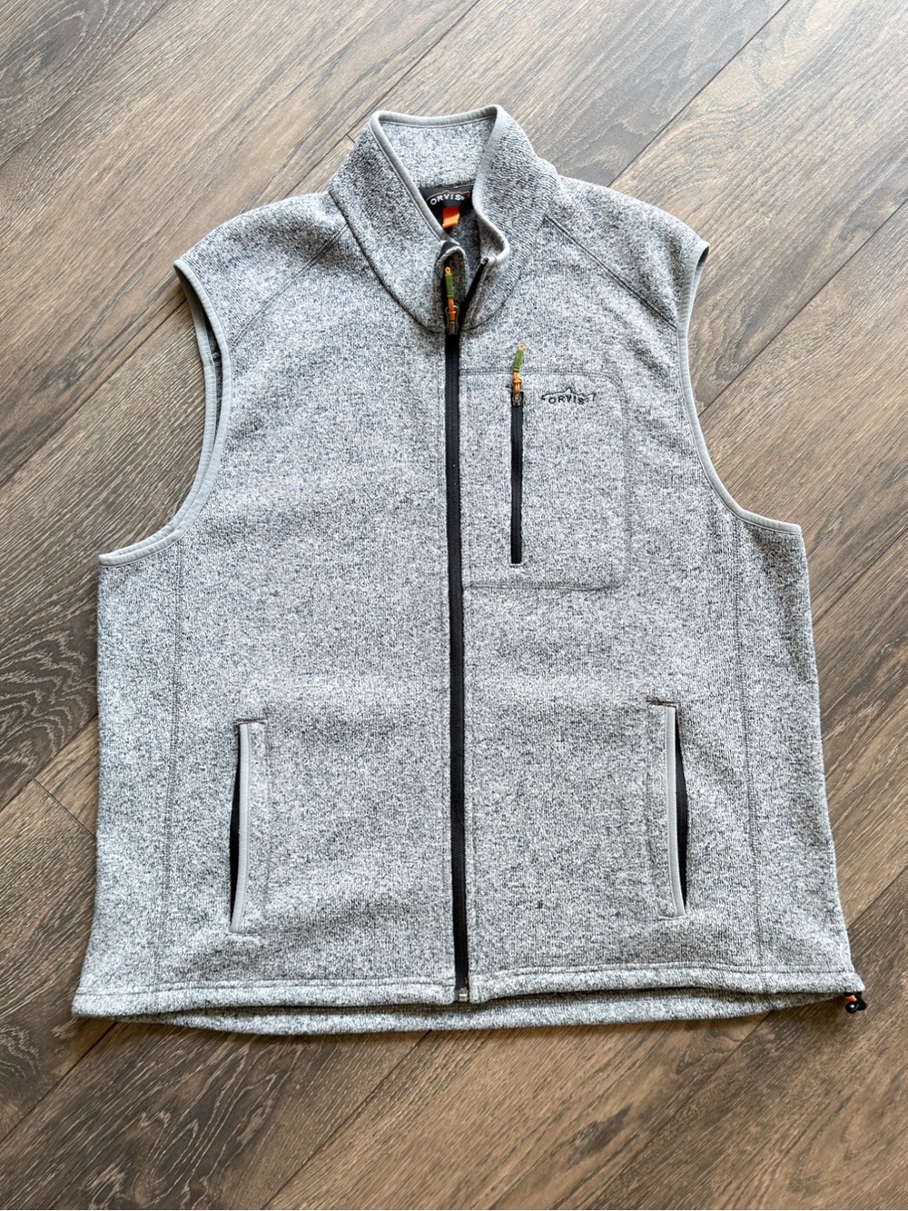 Orvis Men’s XXL Full Zip Sweater Fleece Vest Gray Zip Pockets Outdoor